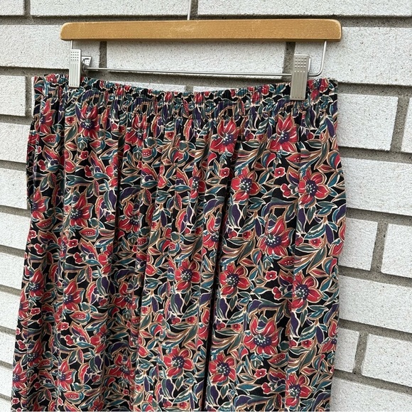 Vintage Essentials by Worthington Floral Midi Skirt Elastic Waist Pockets Cotton - Picture 5 of 9